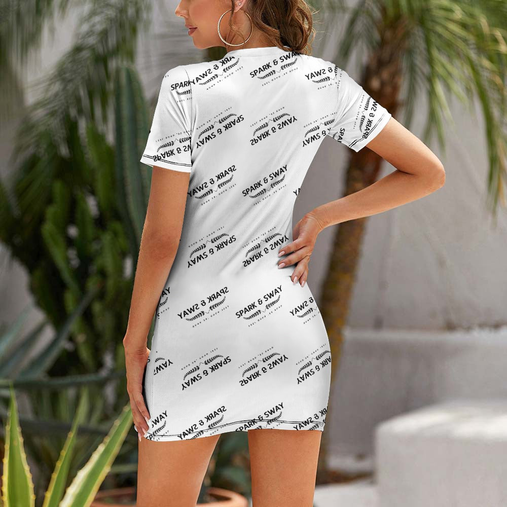 Spark & Sway White Crew Neck Short Sleeve Dress