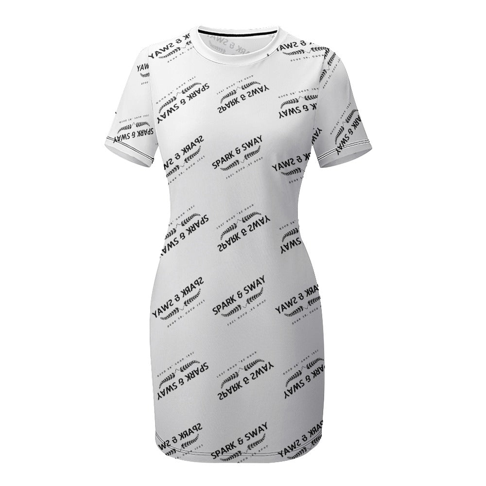 Spark & Sway White Crew Neck Short Sleeve Dress